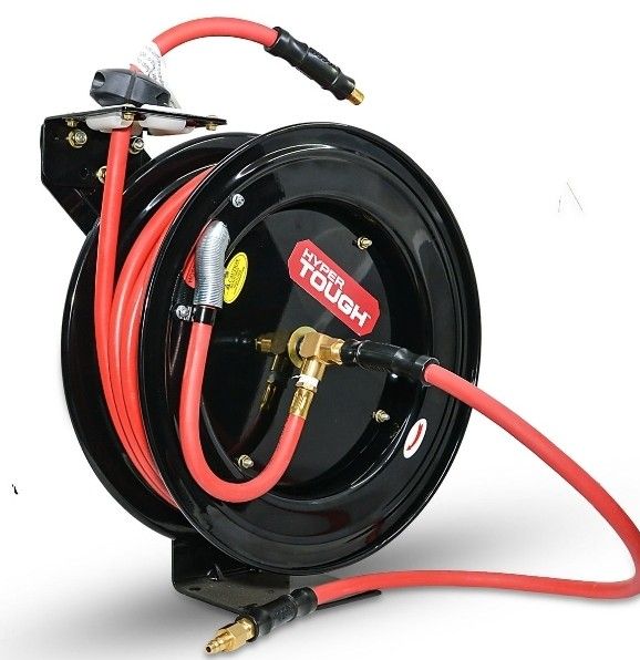 Hyper Tough HD Steel Hose Reel With 3/8 In X 50 Ft Rubber Air Hose