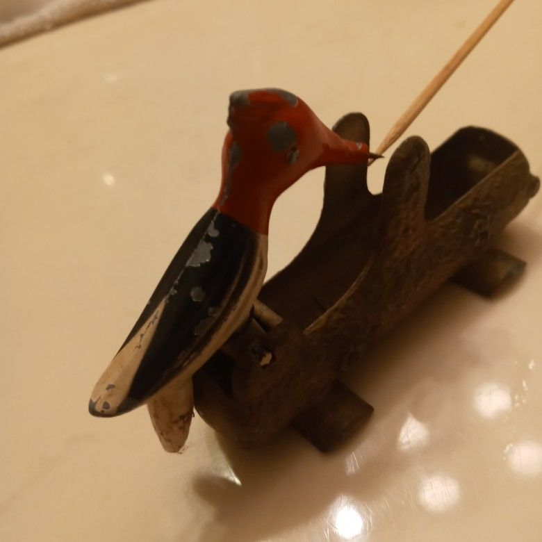 Antique Toothpick container, woodpecker