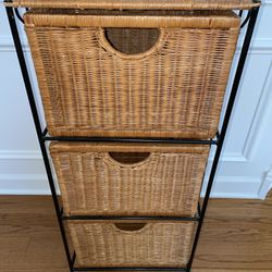 Three (3) Drawer Wicker Rolling Storage Cabinet 