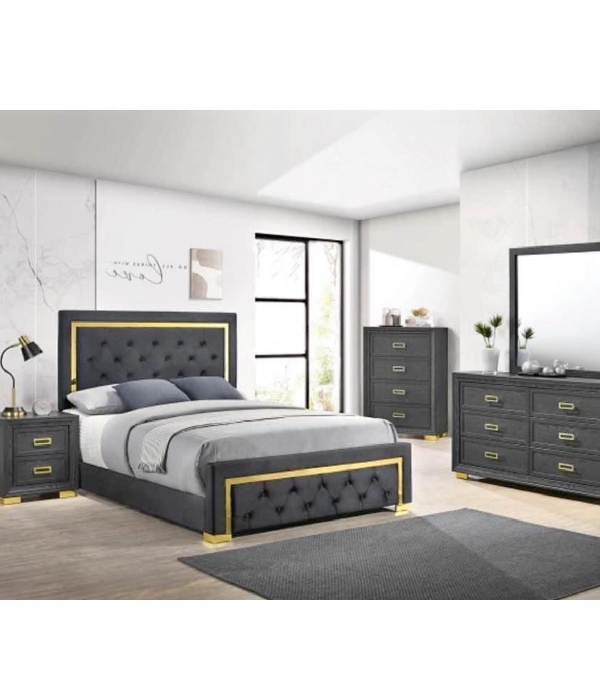 Bedroom set 4pc Queen including Q Bed Frame Dresser Mirror one Nightstand Not including mattress and box spring,All Products : American Fashion Style Bags On Sale