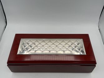HAZORFIM tea chest - sterling silver quilted lid wood box - 8-compartment caddy