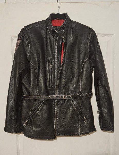 Harley Davidson Black Leather Jacket / Coat with Red Lining Women's Size MW