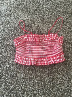 Red Gingham Smocked Ruffle Crop Top