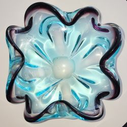 Italian Murano Sommerso Art Glass Sculpted Centerpiece Bowls  Blue & Purple 