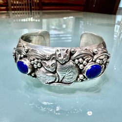 ✨ Stunning Navajo Indian Sterling Silver Lapis Cuff Bracelet 1.76 Ounce