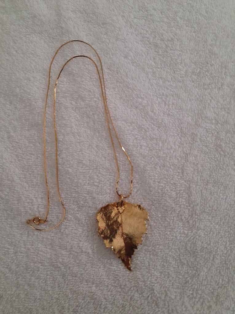 Vintage Gold Dipped Leaf Pendant And Chain