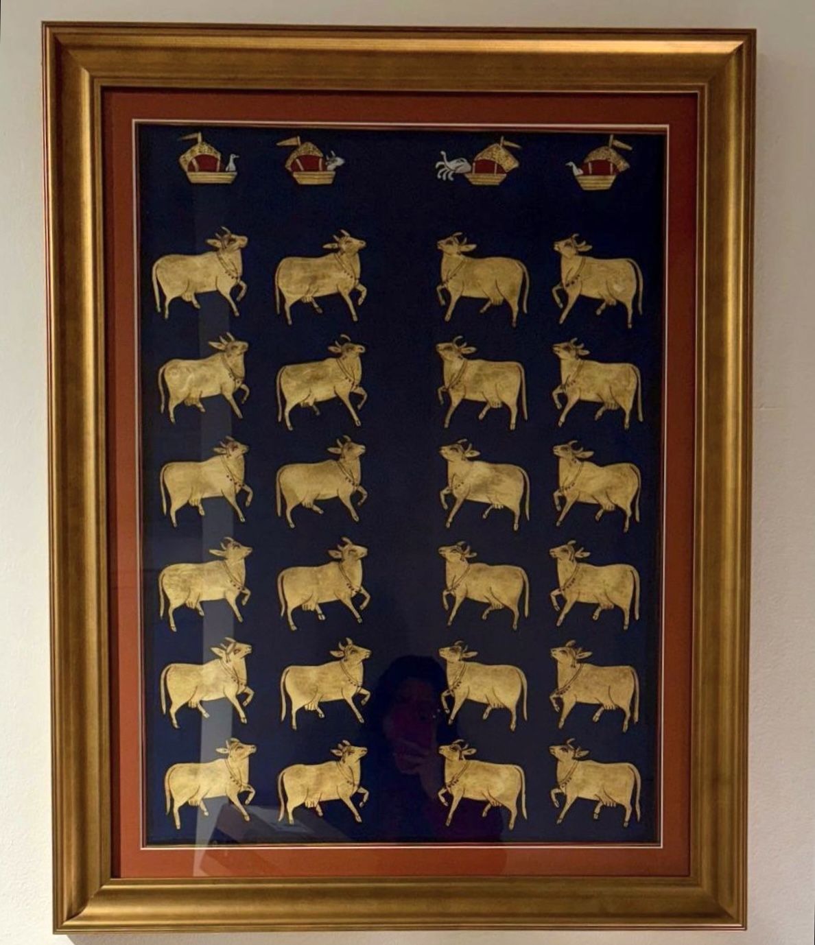 Golden Rhythm: Modern Cow Grid Art