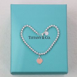 Tiffany & Co. Pink Enamel Heart Bracelet