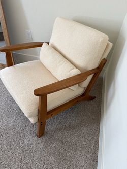 Wood Frame Boucle Accent Chair
