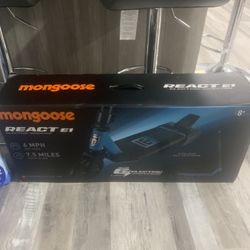 Mongoose React E1 Electric Scooter for Kids 8+, 6 mph, Black and Blue
