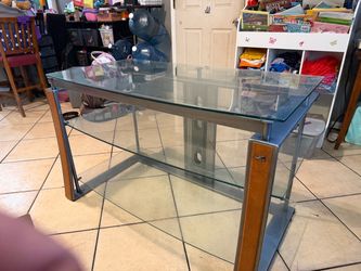 Glass Top Desk with Metal and Wood Frame
