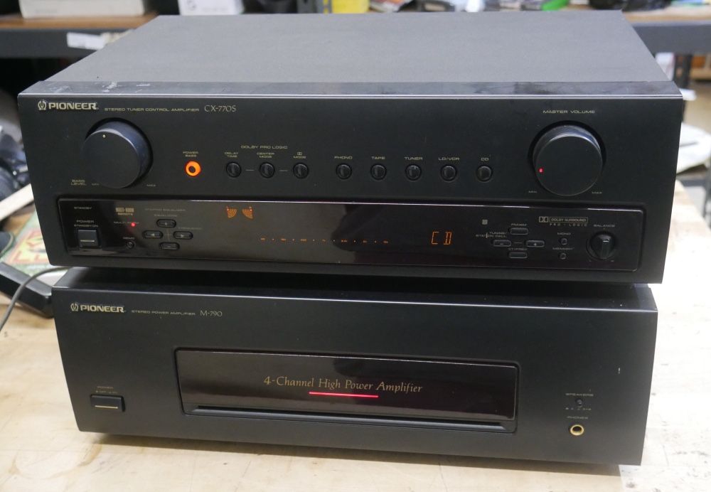 Pioneer Stereo Tuner Control Amplifier CX-770S & 4 CHANNEL Power Amplifier M-790.  USED. TESTED. IN A GOOD WORKING ORDER.