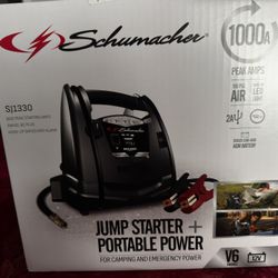 Schumacher SJ1 PEAK STARTING AMPS SWIVEL AC PLUG HOOK-UP SAFEGUARD ALARM Schumacher BUILIALAOMER JUMP STARTER+ PORTABLE POWER FOR CAMPING AND 