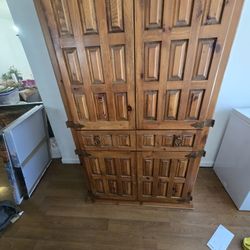 Large Rustic Solid Pine Armoire – Mexican Hacienda Style