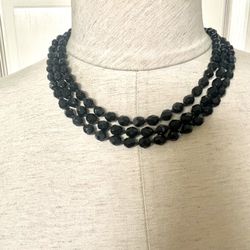 Long Black Beaded Vintage Necklace 