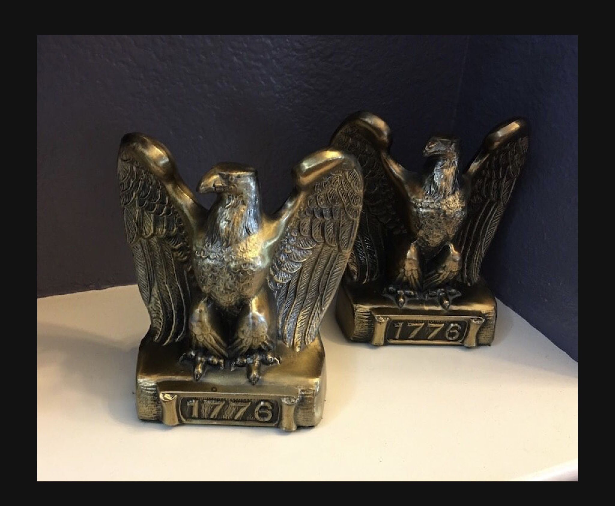 Pair of Antique 1776 Brass American Eagle Bookends