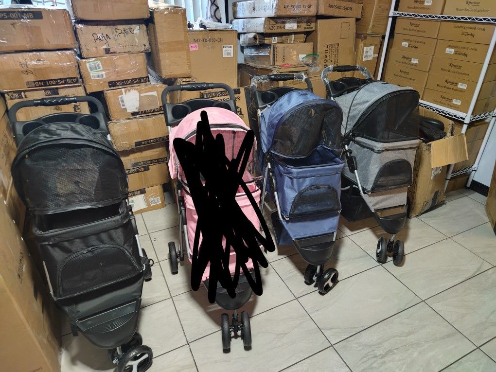 MoNiBloom 3 Wheels Pet Stroller, Foldable Dog Cat Cage Jogger Stroller with Weather Cover for All-Se