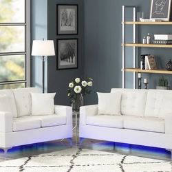 Sofá & Loveseat Miami White And Led Lights ❤️❤️