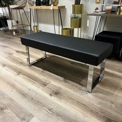 Black Leather Bench Ottoman Stool 45.5”