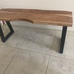 Stylish wooden bench with sturdy black metal legs  Wooden Bench with Metal Legs Almost like new $175 Pick up in Missouri city 77459