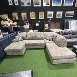 Gray Fabric U-Shaped Sectional Sofa Couch – Dual Chaise Design