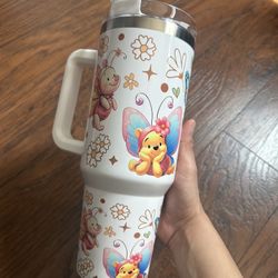 Custom 40oz Springtime Winnie The Pooh & Friends Butterflies Stanley DupeTumbler