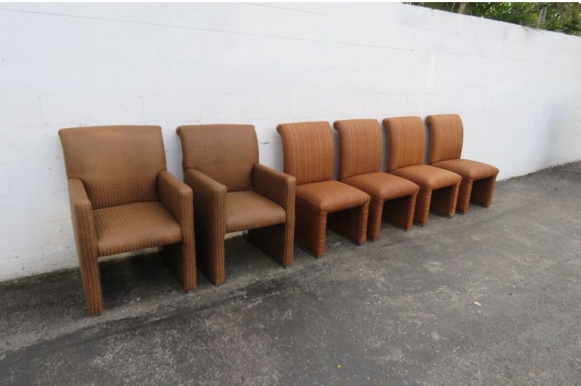 Rattan Wicker Caning Set of 6 Dining Room Chairs