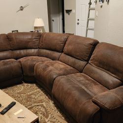 Suede Couch, With Reclining Chair