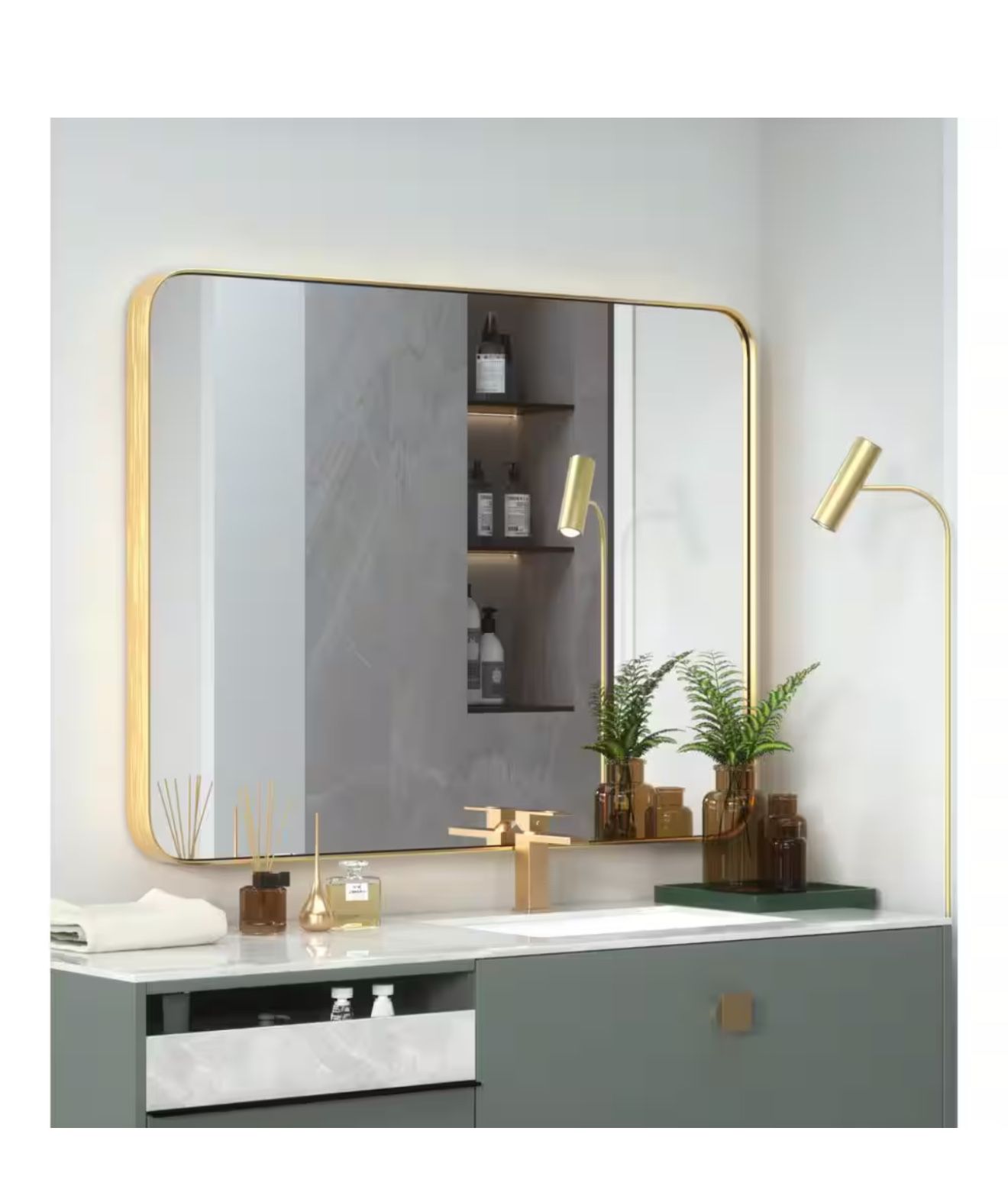 30 in. W x 40 in. H Large Modern Rectangle Stainless Steel Wall Mirror Bathroom Mirror Vanity Mirror in Brushed Gold,All Products : American Fashion Style Bags On Sale