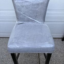 24” Upholstered Counter Height Barstool With Nailshead Sterling Grey with black Wood Legs