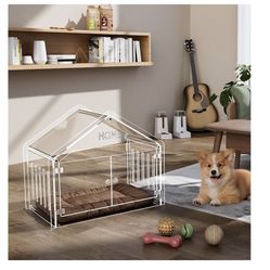 Acrylic Dog House Indoor.Clear Dog Crate for Small Dogs, Modern Indoor Dog Kennel for Most Small Dog Cat Pet (Clear, 15.7 * 21.5 * 27 inch)
