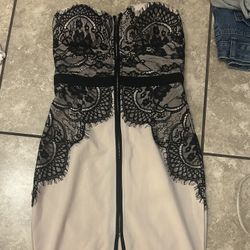 Beige Dress With Lace On Top