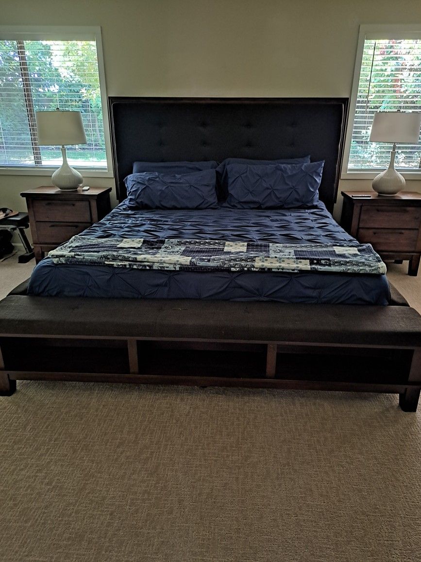 King Bed Frame, Dresser, Mirror And 2 Nightstands