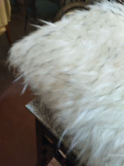 Fluffy Fake White Fur With Gray Touches Pillow Cushions 