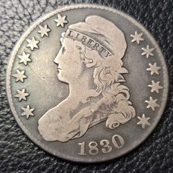 1830 Capped Bust Half Dollar 50¢ Cents, Lettered Edge 