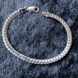 Elegant 925 Sterling Silver Flat Chain Bracelet 8 In
