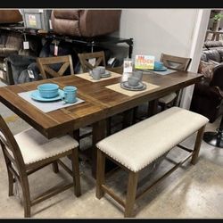 Natural Brown/Cream Rectangular Extension Dining Table,Chairs And Bench / Kitchen ~Dining Room Set💥Fastest Delivery ✅ On Display 🏠