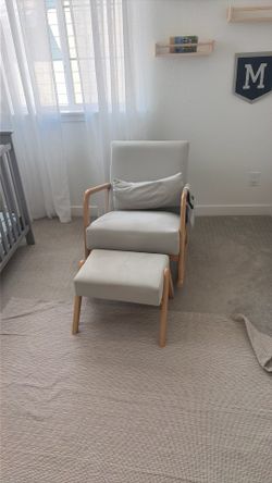 Gray rocking chair and foot stool