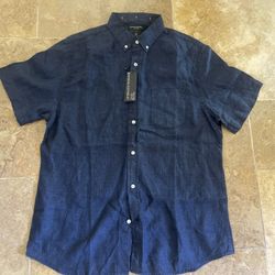 Banana Republic Navy CASTELLETO LINEN SHIRT, Large, NWT