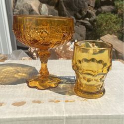 Amber Glass Candy Dish And Glass