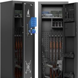 Biometric Gun Safe Rifle,Gun Safes for Rifles and Pistols Holds 14-15 Firearms with Adjustable Racks & Pistol Storage,Fingerprint Keypad Lock Gun Cabi