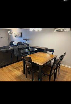 Wood Dining Table with 6 Chairs