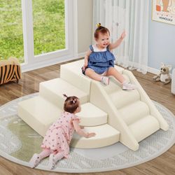9-Piece Beige Foam Climbing Blocks for Toddlers, Modular Crawling & Sliding Play Set [NEW]  <Retails for $210>  **No Assembly Req**
