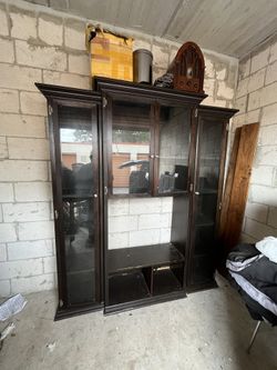 Custom Made Solid Wood, Three-Piece Display Cabinet/Bookshelf With Glass Doors