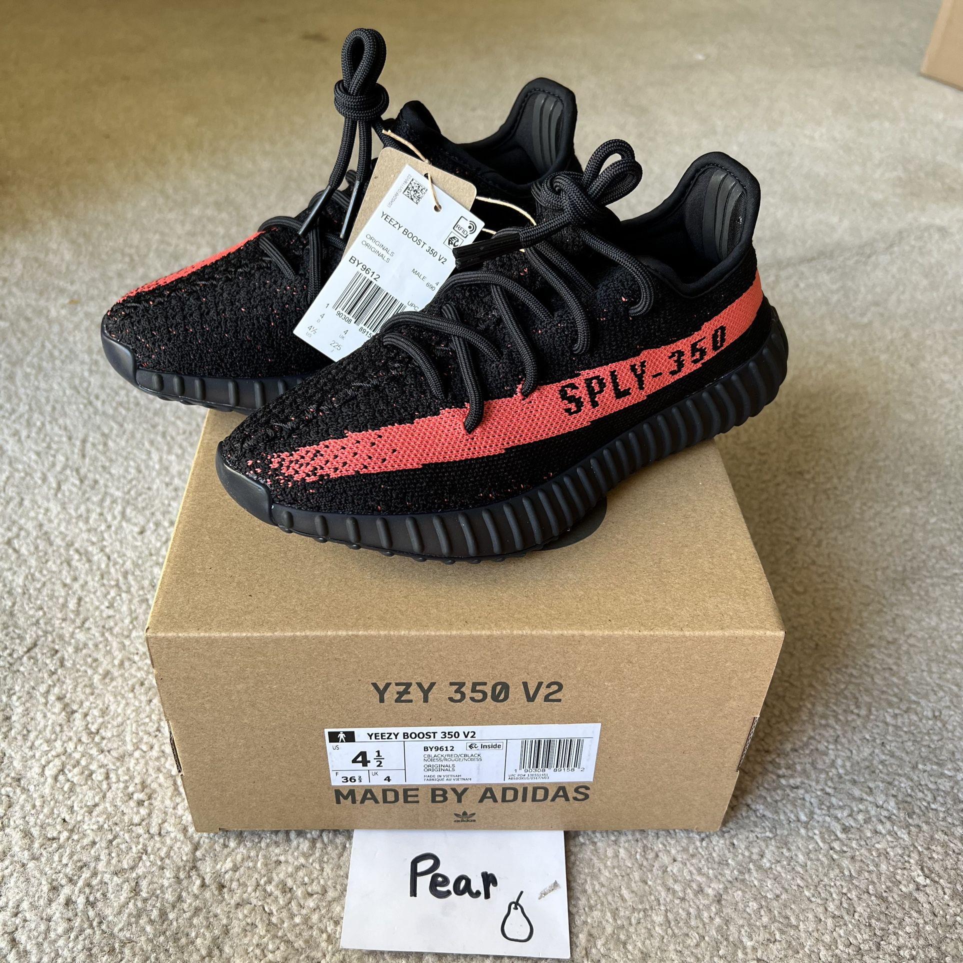 Size 4.5 adidas YEEZY BOOST 350 V2 ADULTS Core Black Red (BY9612) for Sale La Costa, - OfferUp