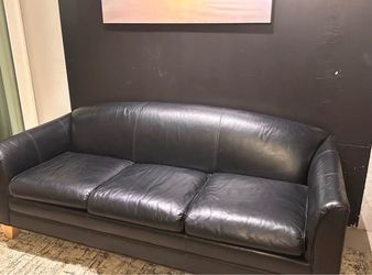 Dark Blue Leather 3-Seat Sofa