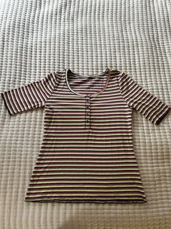 a.n.a. Multicolor Striped Ribbed Henley Top