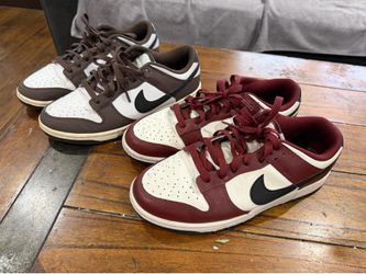 Men's Nike Dunk Low Retro Shoes - 2 pairs Dark Red & Brown Size 8