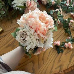 Pink And Neutral Fake Flower Bouquets 