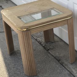 Oak White Wood End Side Living Room Table With Glass